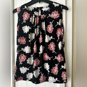 Calvin Klein Black Top with Red and White Floral Design